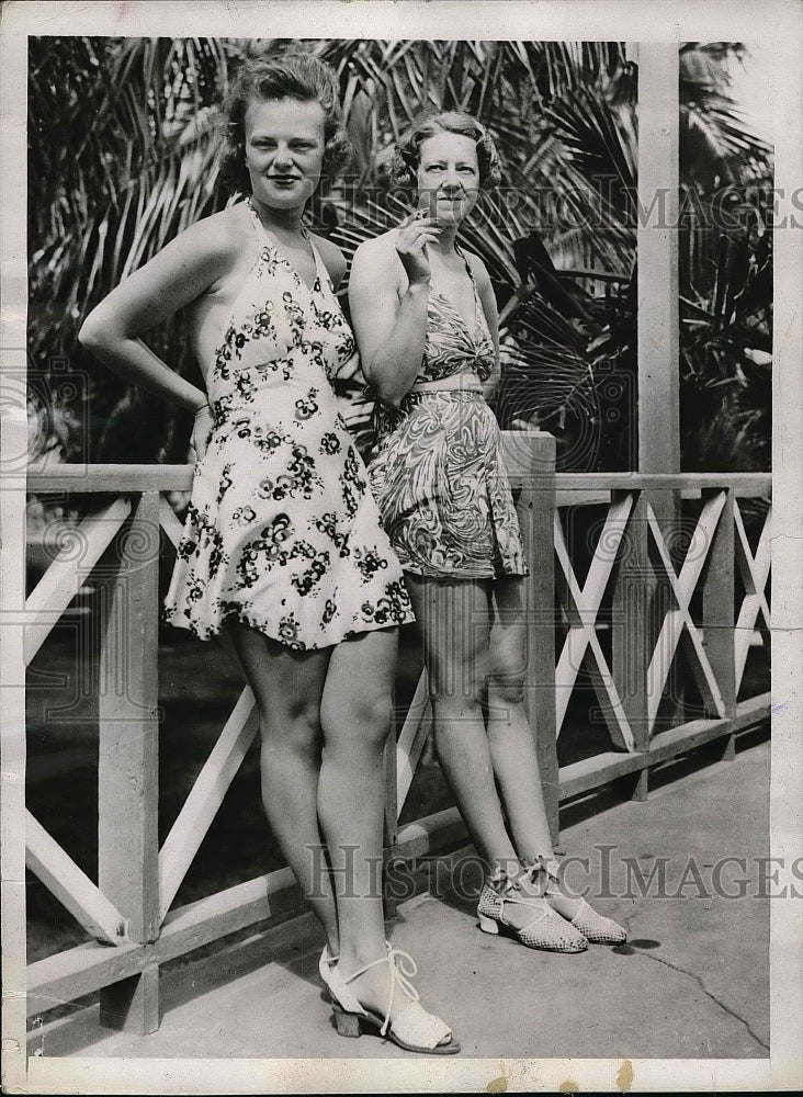 1937 Mrs. Wadsworth Mrs. C.R. Rudiner at Pool  - Historic Images
