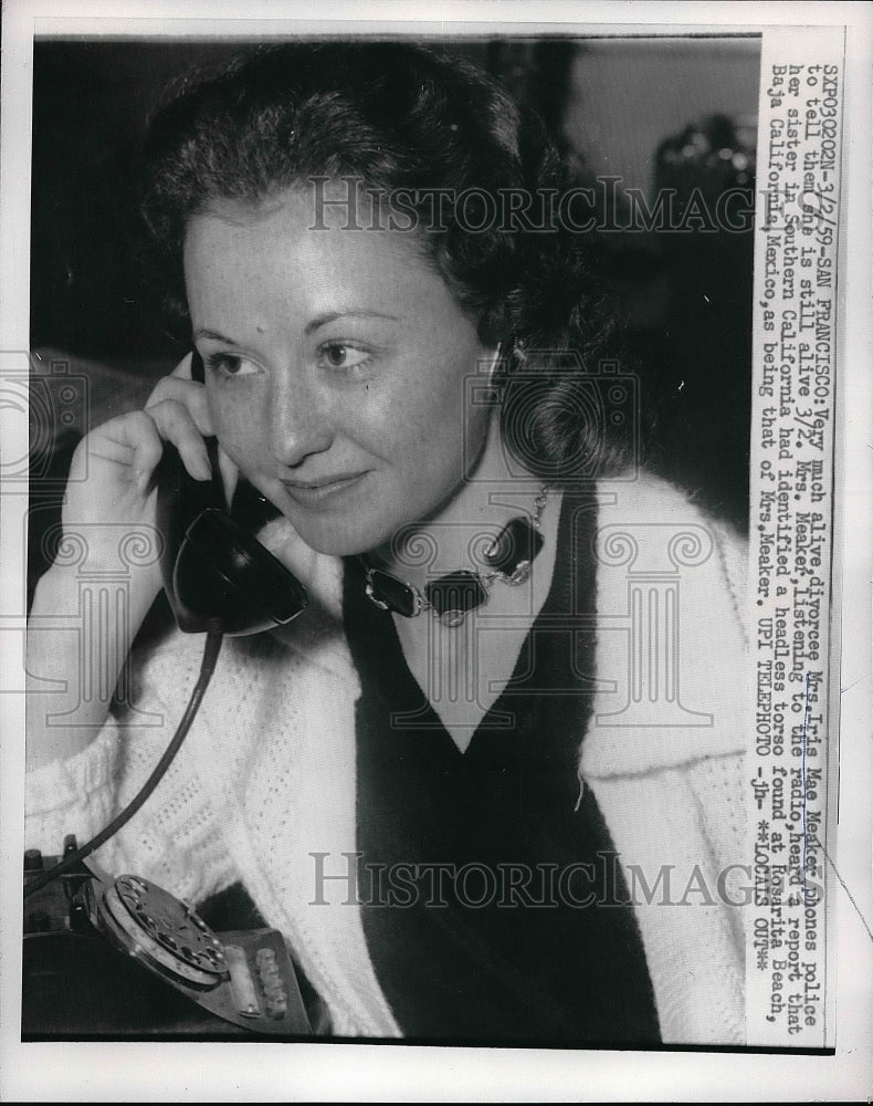 1959 Divorcee Iris Meaker Calling Police to Say She&#39;s Alive - Historic Images