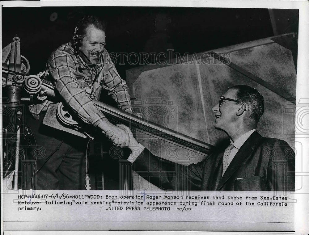 1953 Boom Operator Roger Monson Shakes Hands With Sen Estes Kefauver - Historic Images