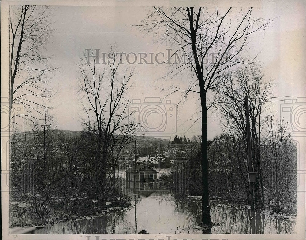 1936 Upstate New York River swollen by Heavy Rains and Melting Snow - Historic Images