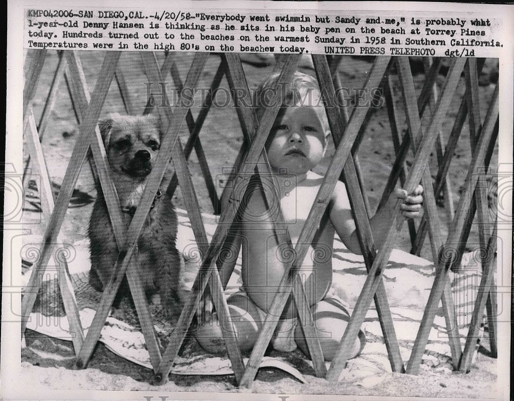 1951 Press Photo 1 Year Old Denny Hansen in Play Pen - Historic Images