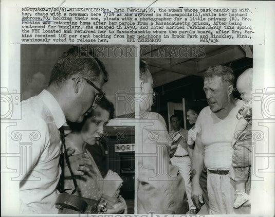 1961 Press Photo Mrs Ruth Perkins Arrested After Escaping in 1950 Husband & Baby - Historic Images