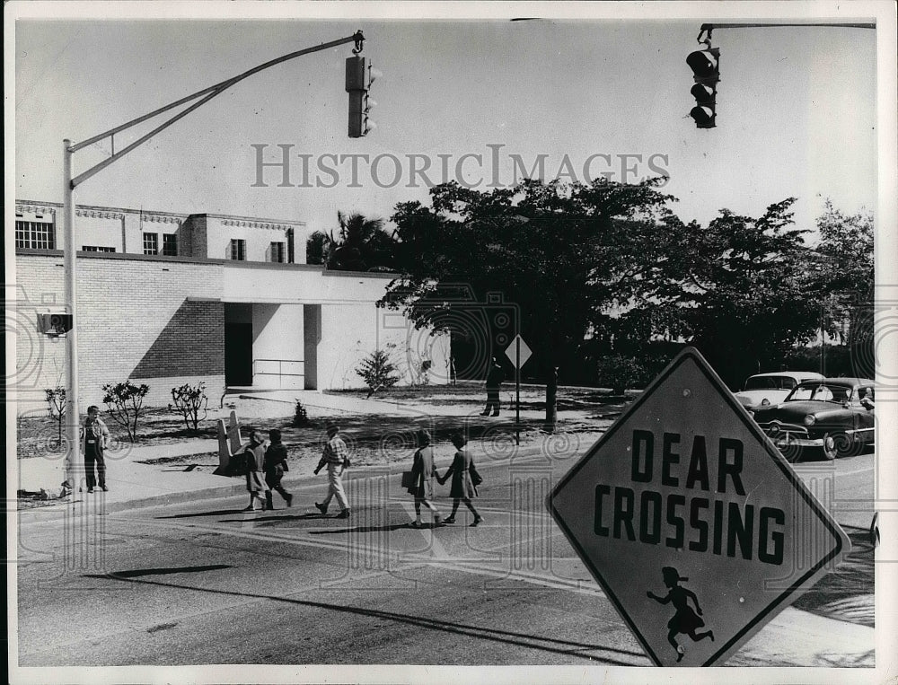 1961 Trfafic Crossing in Miami Florida  - Historic Images
