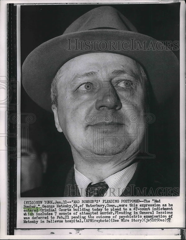 1957 'Mad Bomber' George Metesky in criminal court, New York - Historic ...