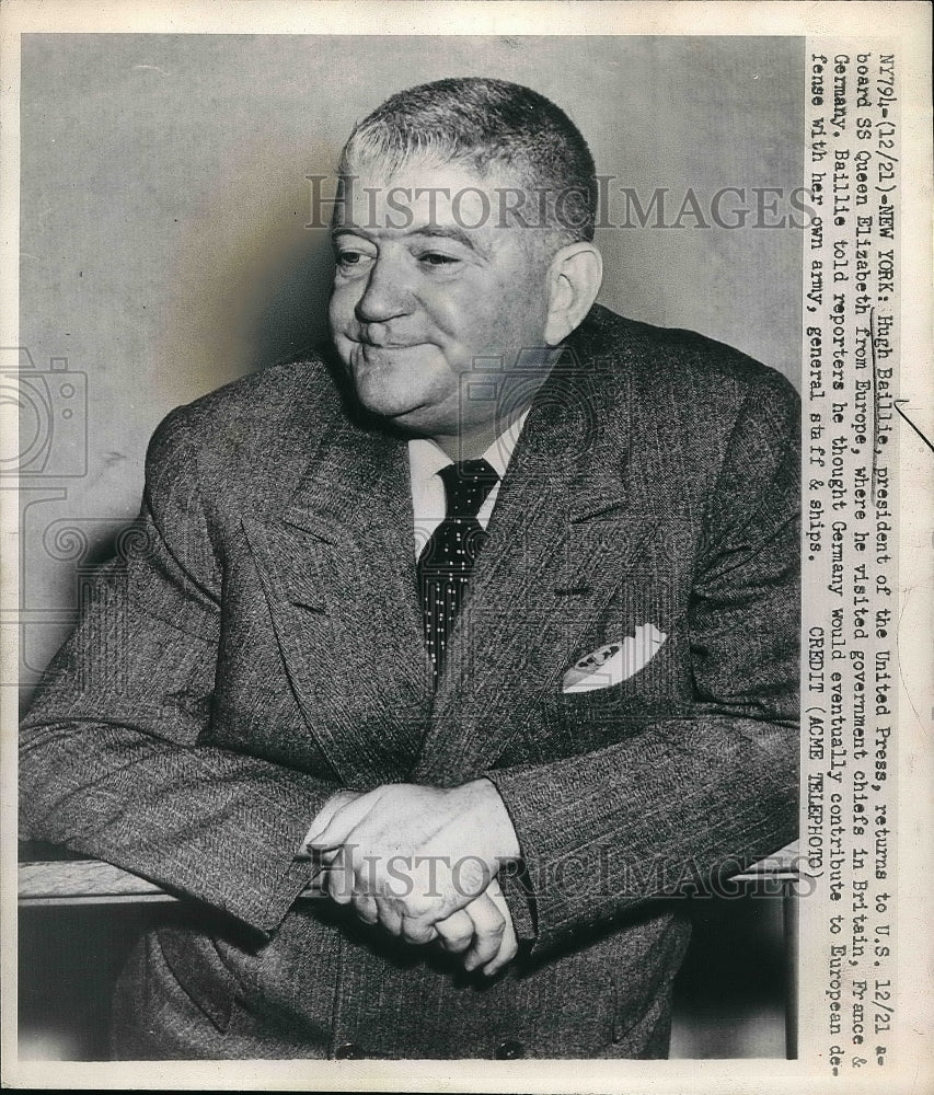 1951 Press Photo President Of The United Press Hugh Baillie Returning To US - Historic Images