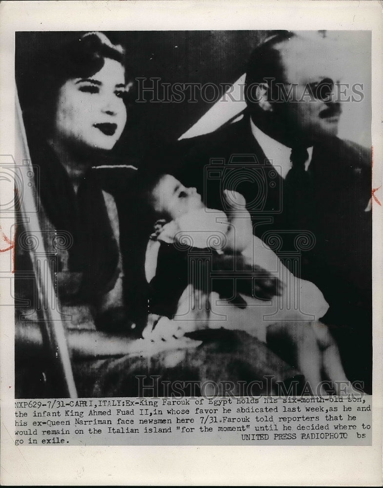 1952 King Farouk of Egypt &amp; infant son King Ahmed Fuad II - Historic Images