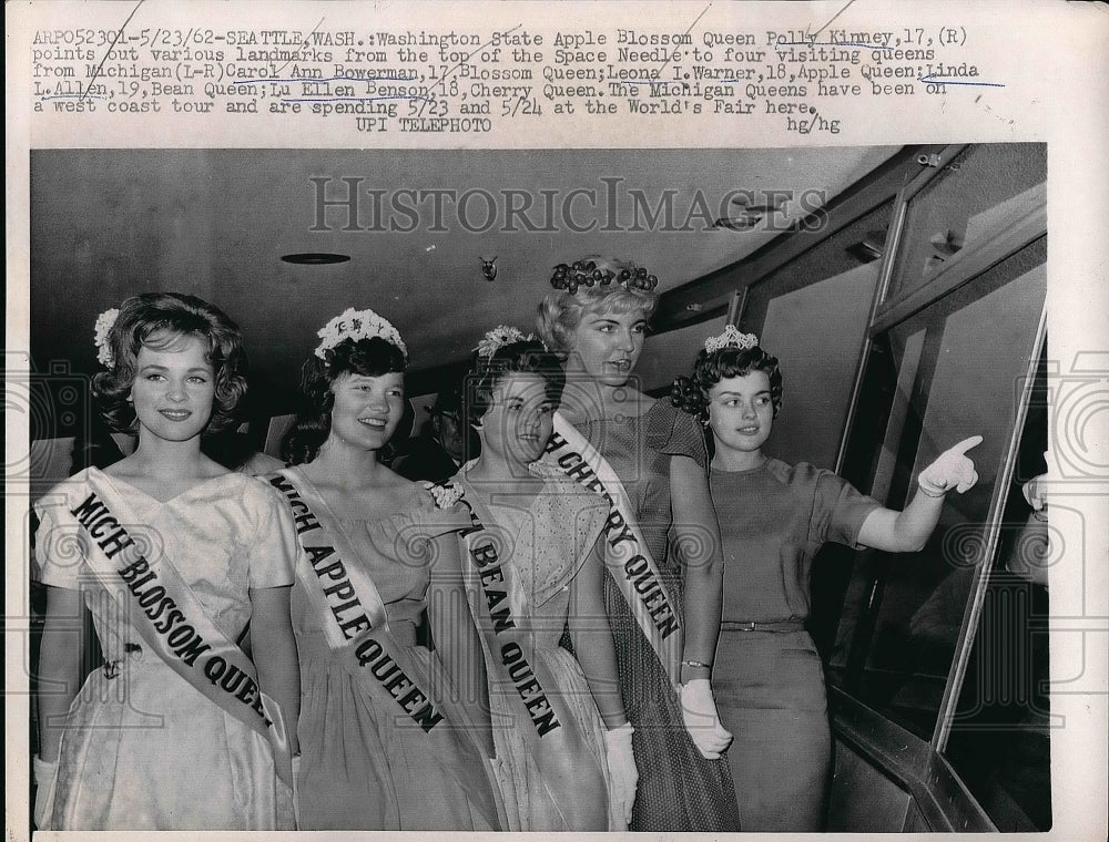 1962 Press Photo Washinton State Apple Blossom Queen Polly Kinney Carol Ann - Historic Images
