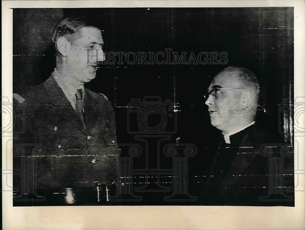 1944 Francis J. Spellman gen. Charles De Gualle  - Historic Images