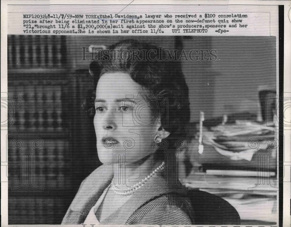 1959 Ethel Davidson, Lawyer was on Quiz Show "21"  - Historic Images