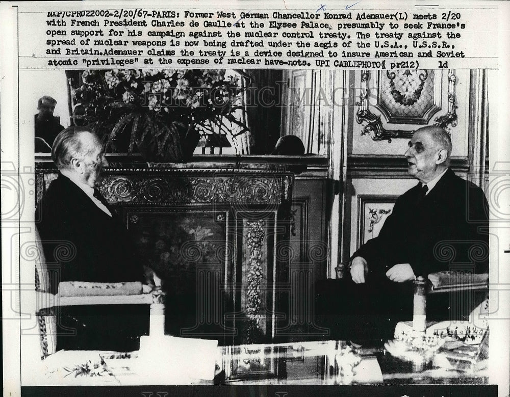 1967 Fmr W German Chancellor Konrad Adenauer Meets French President - Historic Images