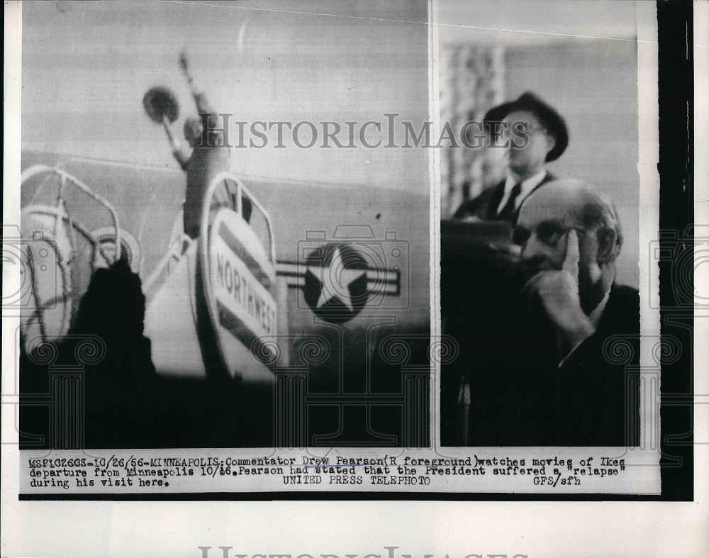 1966 Press Photo Commentator Drew Pearson Watching Movies Or Ikes Departure - Historic Images