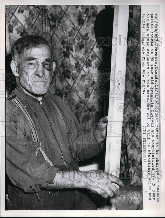 1958 Franklin Duevall Charged W/Fighting Has Stick & Black Eye - Historic Images
