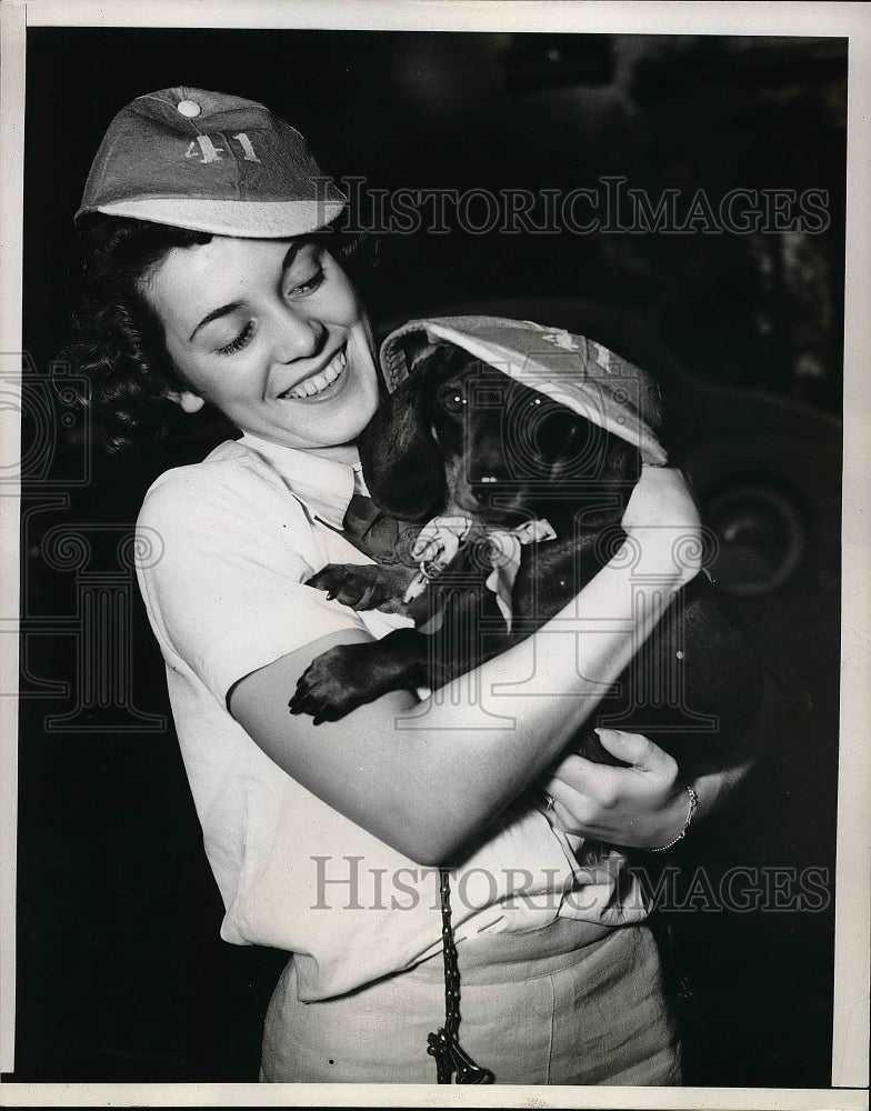 1937 Sophomore Student Janet Cutler &amp; Mascot Con Wearing Cap - Historic Images