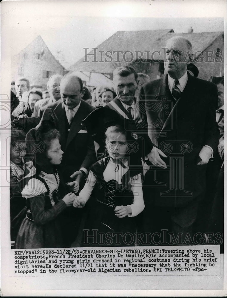 1959 French President Charles DeGaulle visits Chavannes - Historic Images