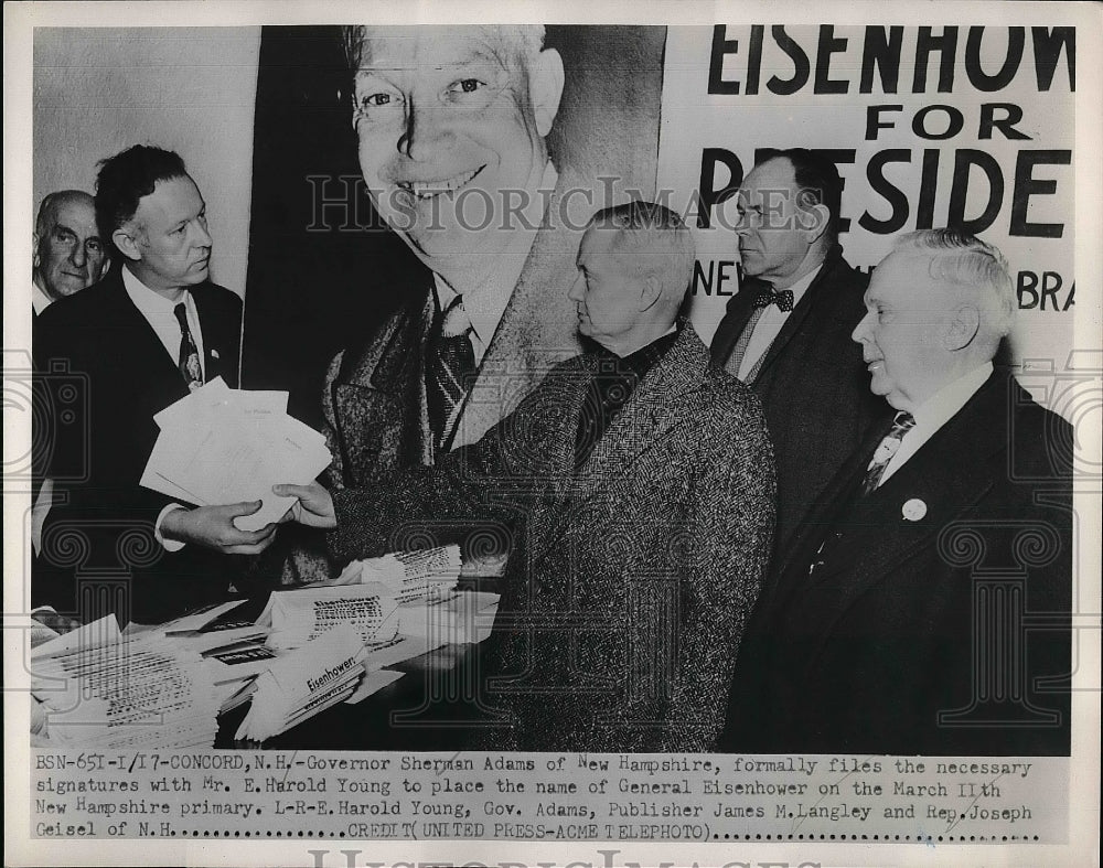 1952 Governor Sherman Adams &amp; Mr. E. Harold During Campaign - Historic Images
