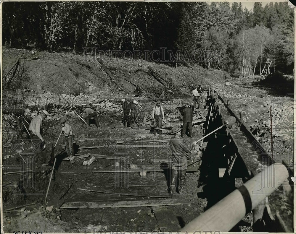 1935 Workemn At United States Government Camp Working ON Shelter - Historic Images