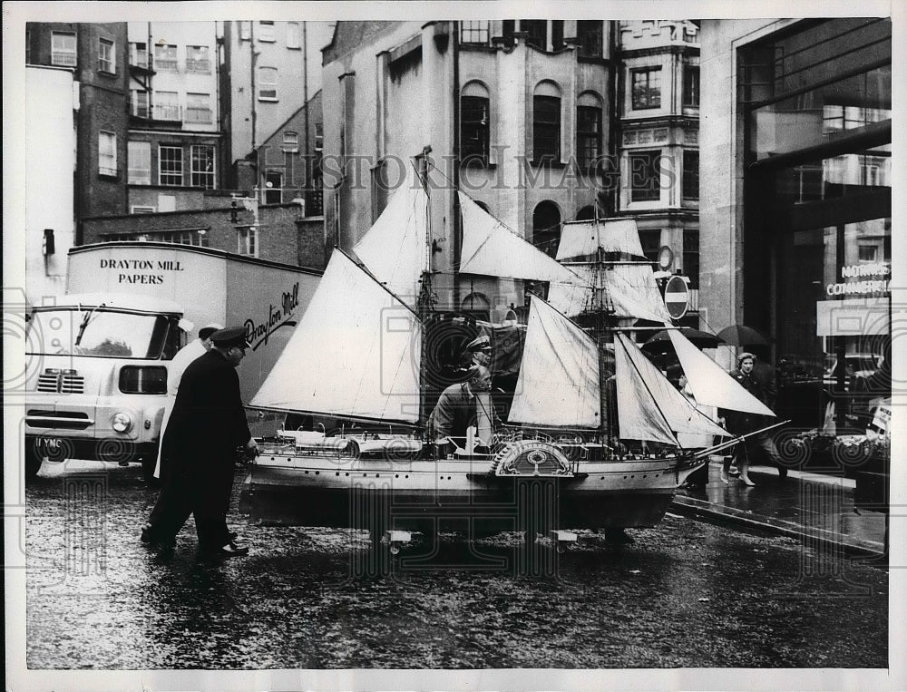 1962 View Of Scale Model Of the SS Persevero Being Pushed In Street - Historic Images