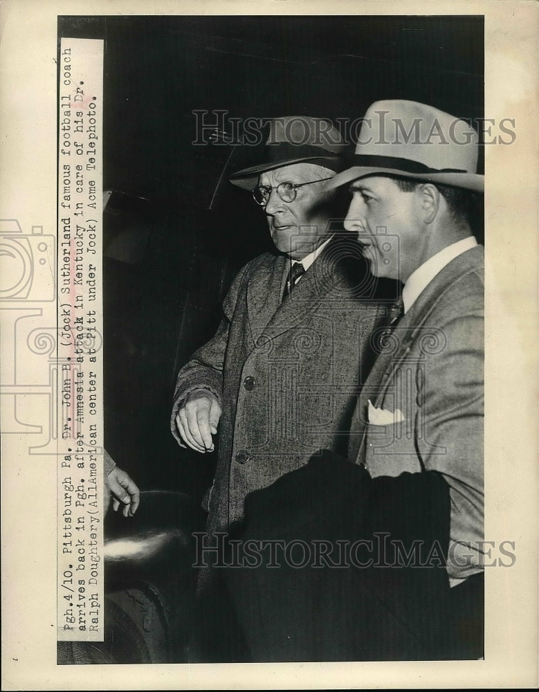 1948 Press Photo Football Coach John Sutherland with Doctor Ralph Doughtery - Historic Images