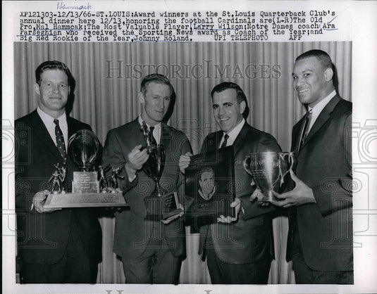1966 Press Photo Mal Hammcak, Larry Wilson, Ara Parseghian and Johnny Roland - Historic Images
