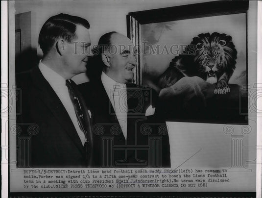 1955 Buddy Parker and Edwin Anderson of the Detroit Lions - Historic Images
