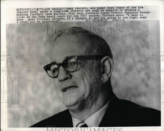 1971 Press Photo Tommy Prothro head coach of the Los Angeles Rams - nea54502 - Historic Images
