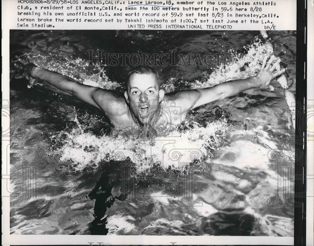 1958 Press Photo Lance Larson, competitive swimmer - nea54509 - Historic Images