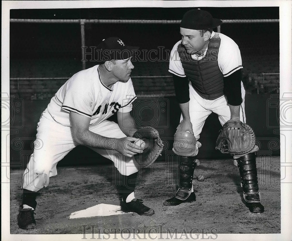 1955 Wesley Westrum and Bobby Hofman on the New York Giants - Historic Images