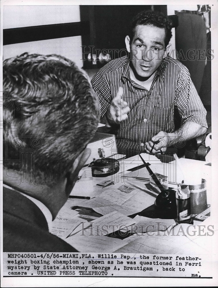 1956 Boxer Willie Pep Questioned in Ferri Mystery by G. Brautigam - Historic Images