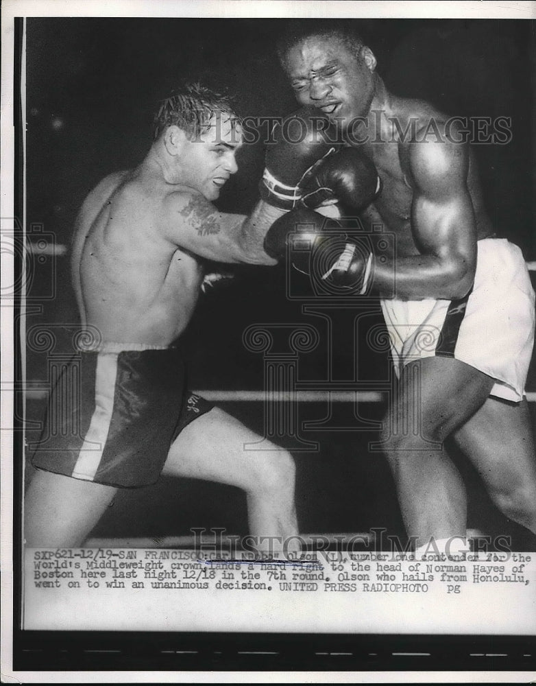 1952 Carl Olson Lands Punch to Head of Norman Hayes in SF - Historic Images