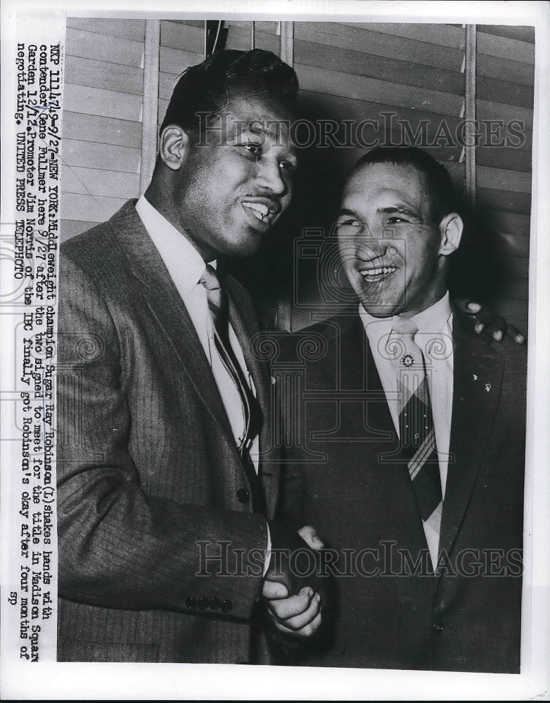 1956 Middleweight Champ Sugar Ray Robinson Meets Gene Fullmer - Historic Images