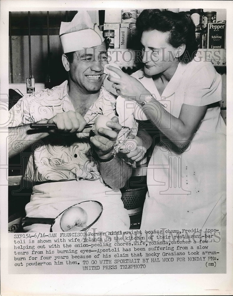 1952 Freddie Apostoli With wife Yolanda in his restaurant/bar - Historic Images