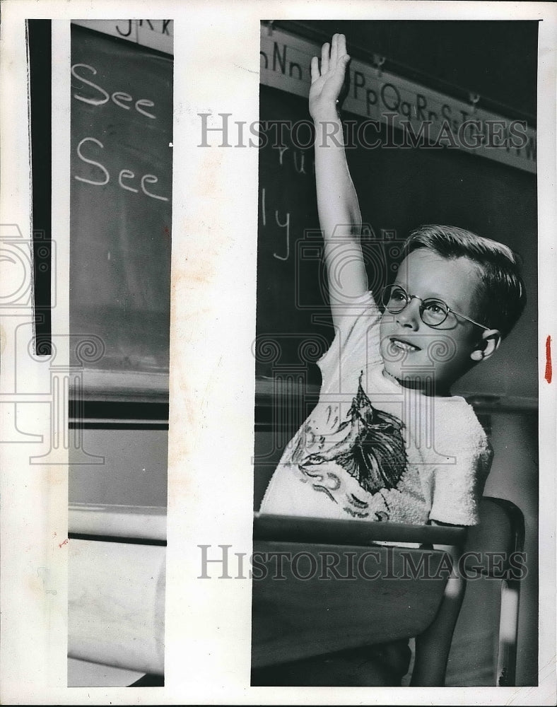 1954 Child Waits To Be Called On In Class  - Historic Images