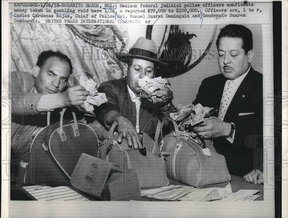 1958 Press Photo Carlos Cardenas, Col. Manuel Suarex Dominguiz, G. Suarez - Historic Images