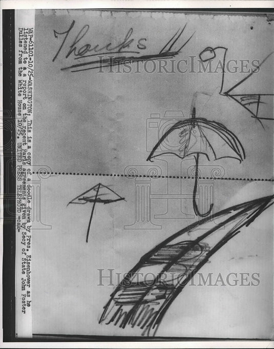 1954 doodle drawn by Eisenhower as he listened to Dulles report - Historic Images