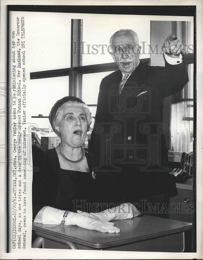 1961 Press Photo Gov. Gen. George Vanier with his wife at Putnam school - Historic Images
