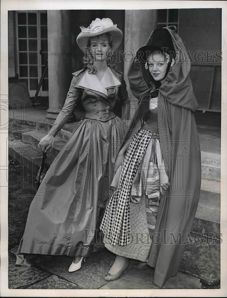 1957 Merril Colebrook and Rosemary Hamilton modeling for movie - Historic Images