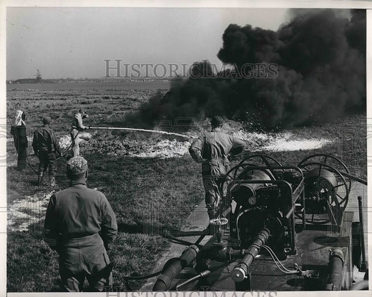 1938 Press Photo Firefighters using new firefighting equipment - nea55928 - Historic Images