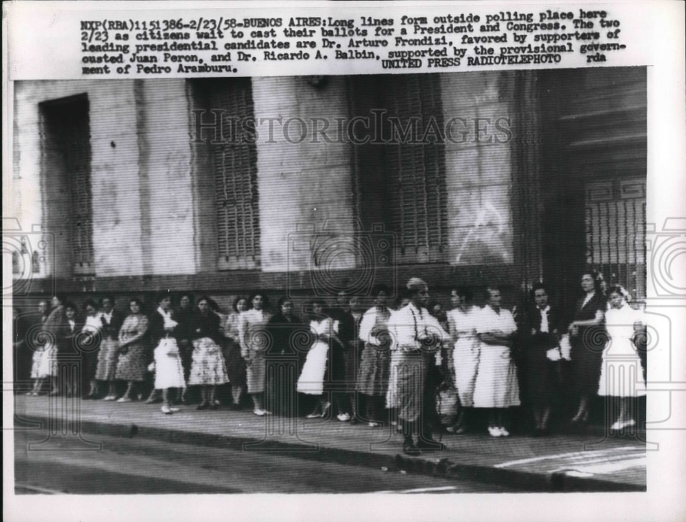 1958 Argentinian Citizens Wait In Line To Cast Votes  - Historic Images