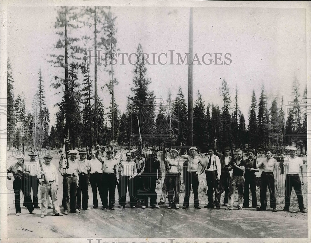 1938 Lumber workers after chasing out C.I.O organizers  - Historic Images