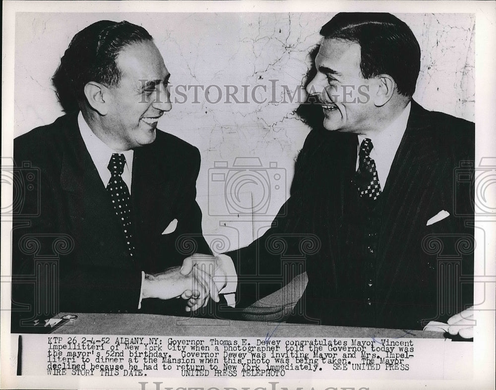 1952 Press Photo Gov. Thomas Dewey with Mayor Vincent Impellitteri - nea56050 - Historic Images