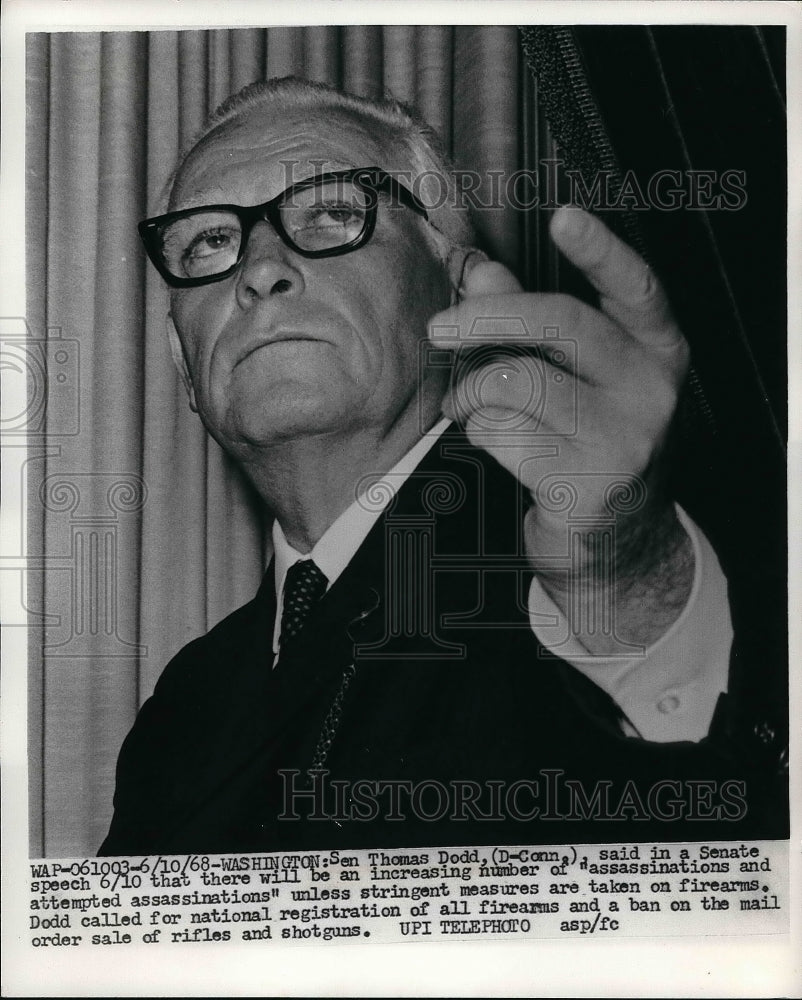 1968 Press Photo Senator Thomas Dodd Calls For National Registration Of Firearms-Historic Images