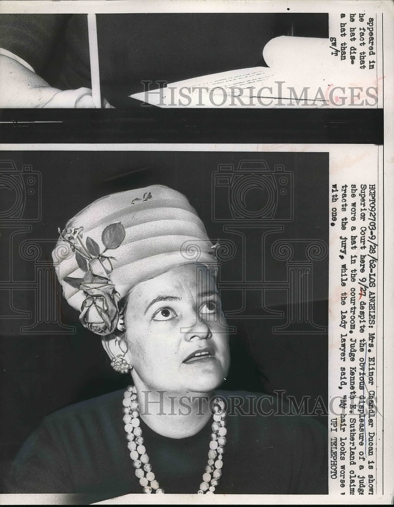 1962 Press Photo Mrs. Elinor Chandler Ducan In Superior Court In Los Angeles - Historic Images