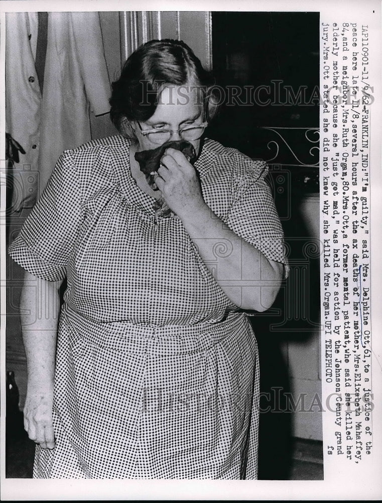 1962 Mrs Delphine Ott after pleading guilty to Murder of her mother - Historic Images