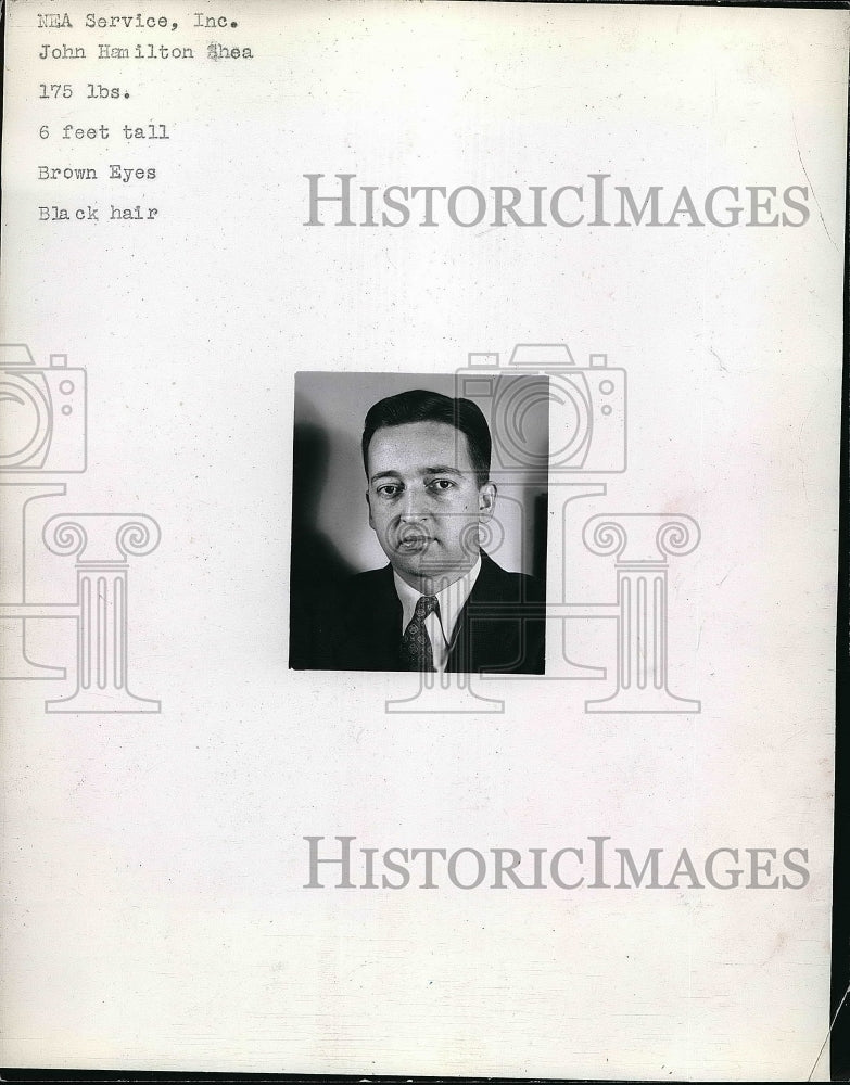 1942 Press Photo A mug shot of John Hamilton Shea - Historic Images