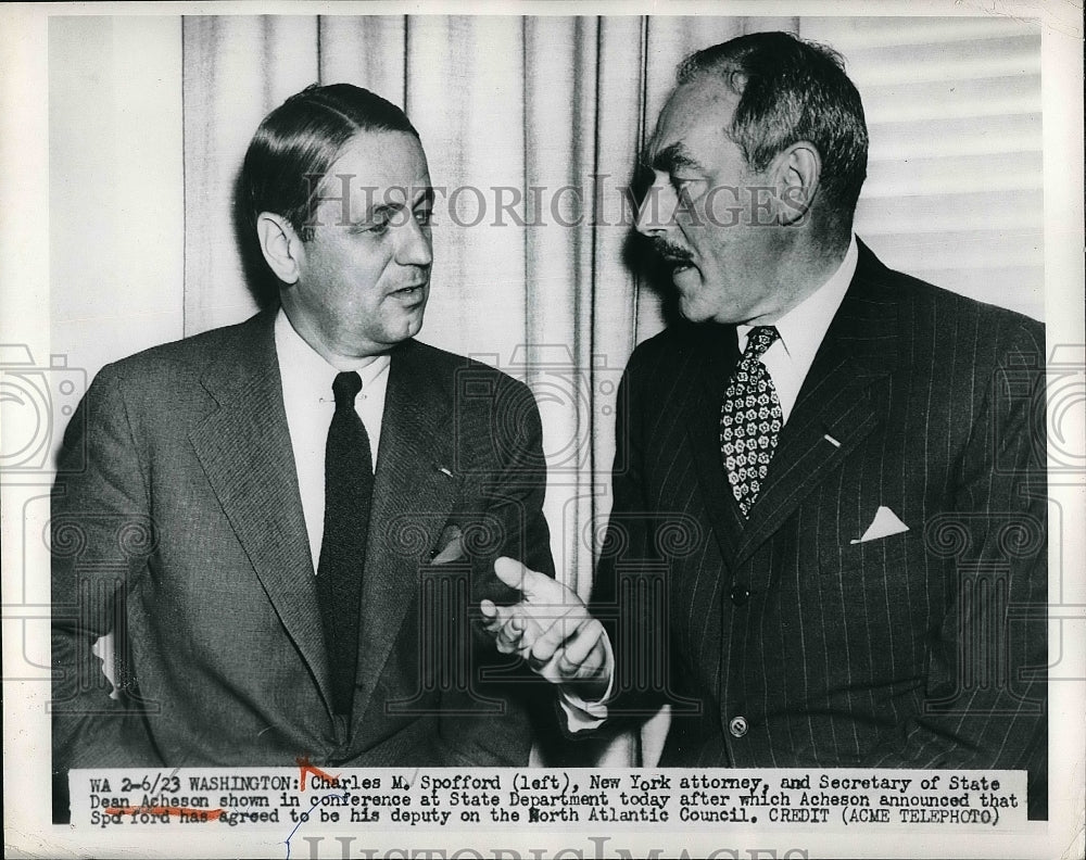 1950 Press Photo NY Attorney Charles M. Spofford, Sec.of State Dean Archeson - Historic Images