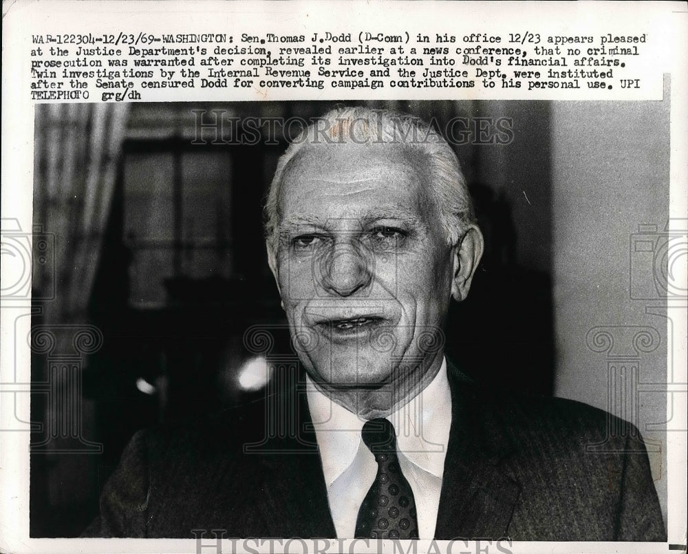 1969 Senator Thomas J. Dodd In Office During News Conference - Historic Images