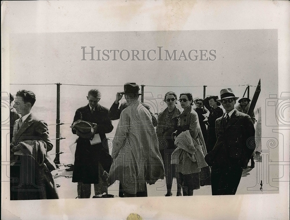 1936 Fred Farnam,W.M. Crawford,Judith Stapleton Leaving S.S. Quincy - Historic Images