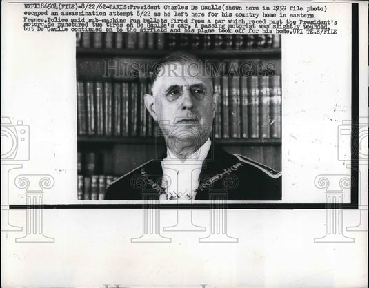 1962 French President Charles de Gualle Escaped Assassination Atempt - Historic Images