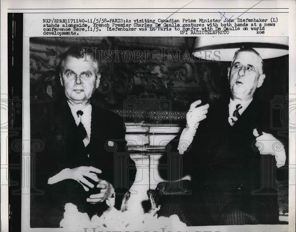 1958 French Premier Charles de Gaulle with John Diefenbaker - Historic Images