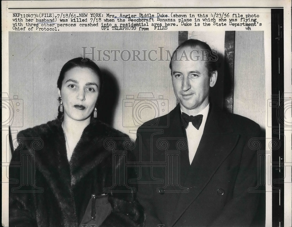 1961 Mrs Angier Biddle Duke with her husband before plane crash - Historic Images